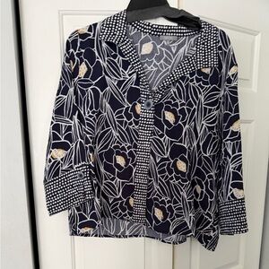 Habitat nylon/rayon Navy Floral Button-Front Women's Top or jacket xl